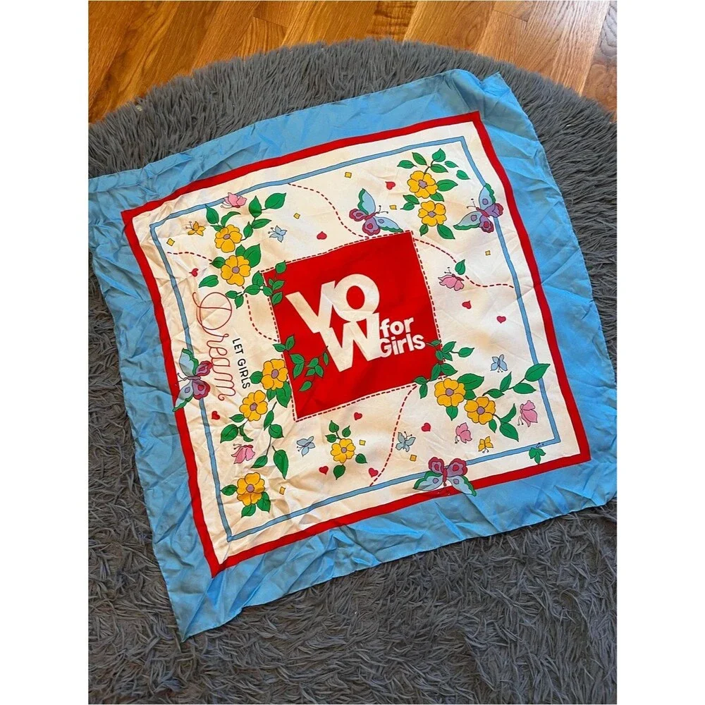 By Biehle Blue Red VOW for Girls 100% Silk Square Scarf